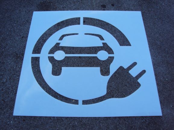 Electric Car Stencil FRONT View MFG'd By American Striping Ohio